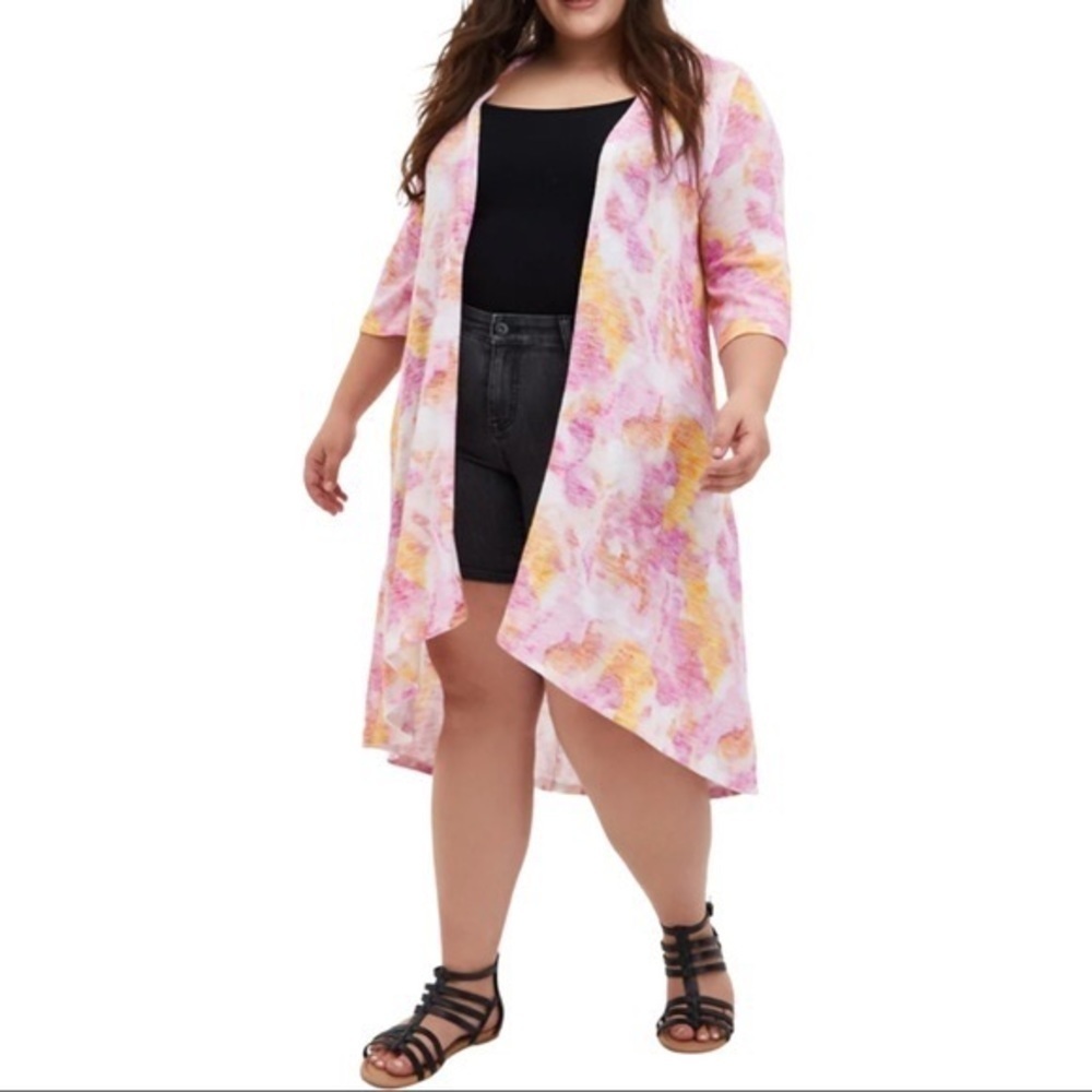 Torrid kimono Multi Watercolor Hacci Longline Cardigan Size 1X NEW with tags - Picture 3 of 9